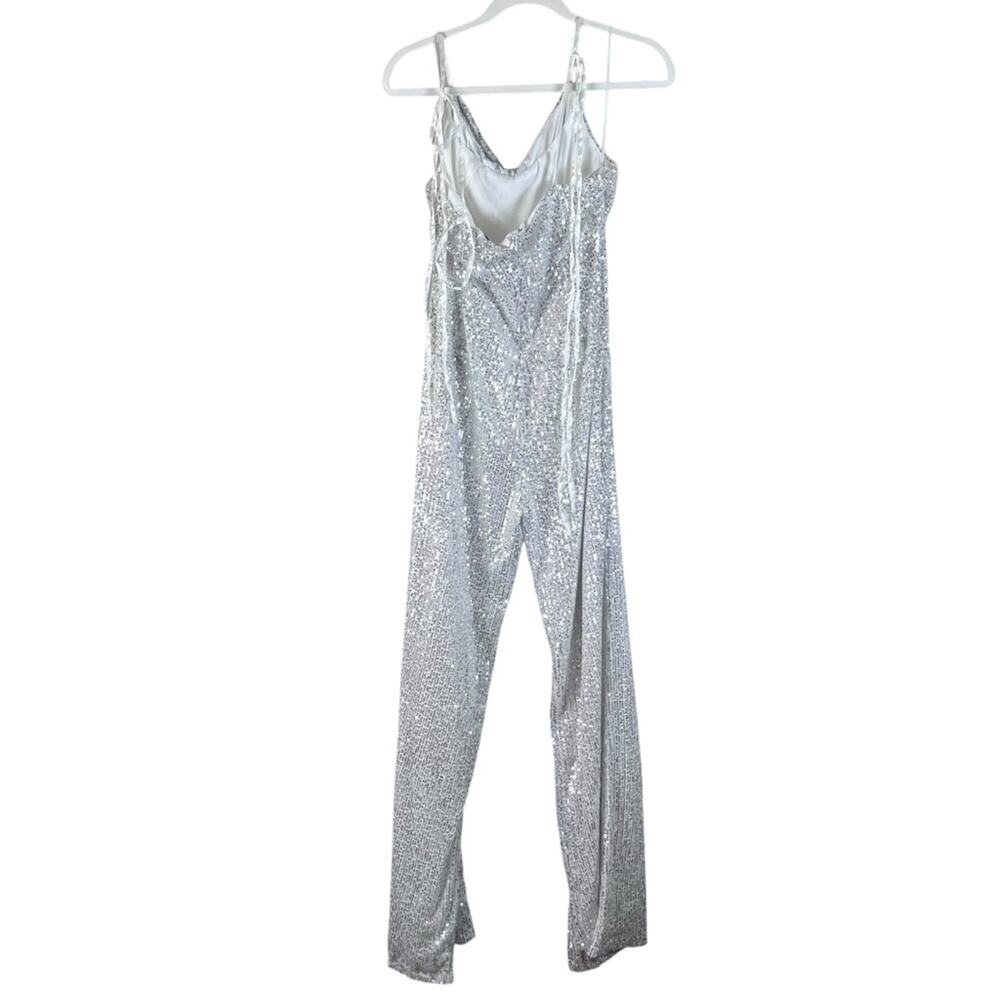 Baltic Born NWT Willett Sequin Jumpsuit Silver XL Wide Leg Drapey Party Cocktail - Picture 5 of 15